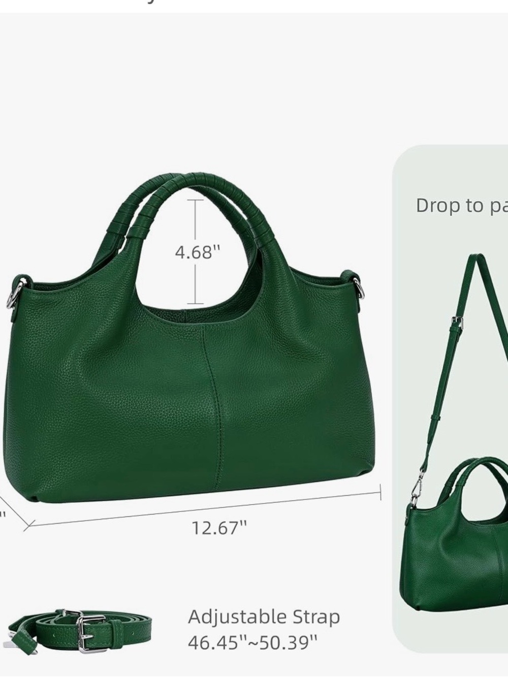Iswee Green Genuine Leather Satchel Handbag, Shoulder bag or crossbody, NWOT - Picture 14 of 15